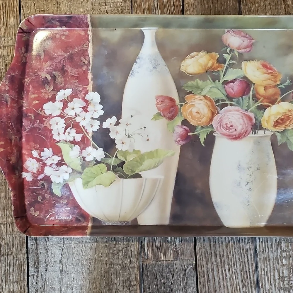 Floral Decorative Serving Tray Fabrice de Villeneuve